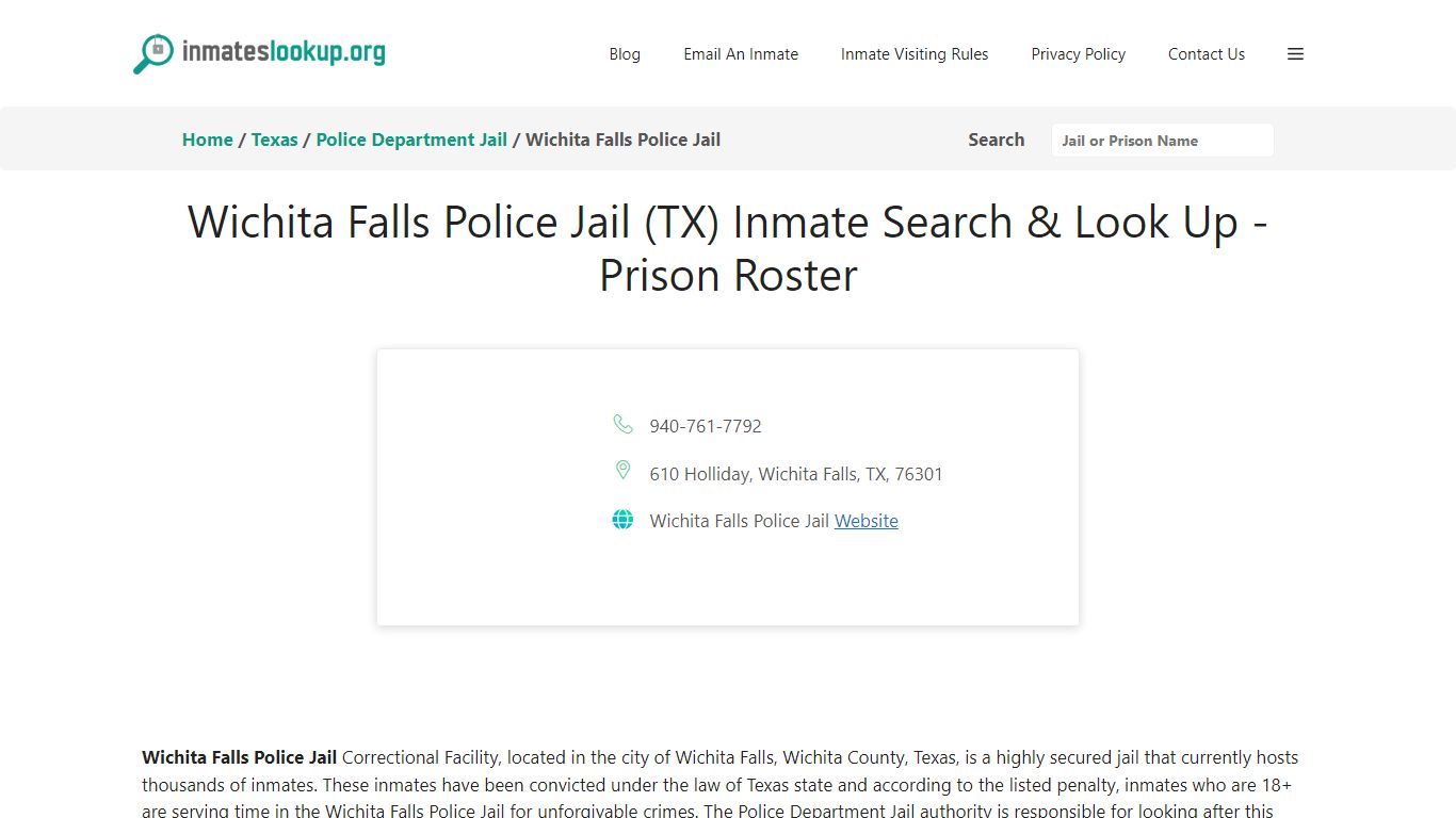 Wichita Falls Police Jail (TX) Inmate Search & Look Up - Prison Roster